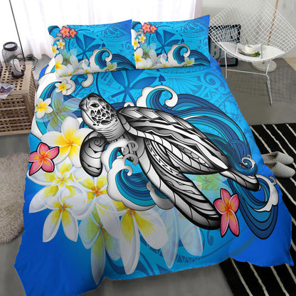 Hawaii Bedding Set Turtle With Plumeria Flowers