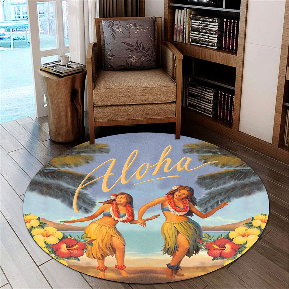 Hawaii Round Rug Aloha Hula Dance Hibiscus