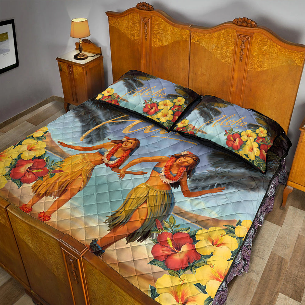 Hawaii Quilt Bed Set Aloha Hula Dance Hibiscus