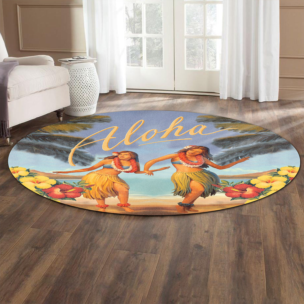 Hawaii Round Rug Aloha Hula Dance Hibiscus