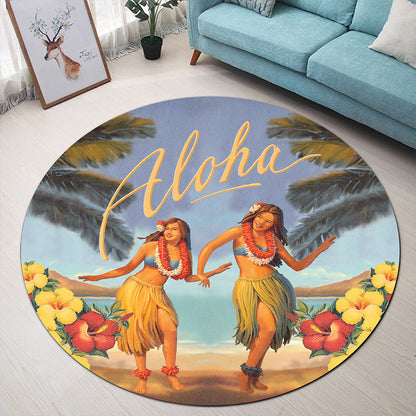Hawaii Round Rug Aloha Hula Dance Hibiscus