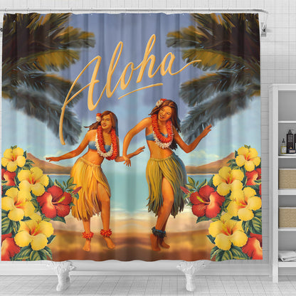 Hawaii Shower Curtain Aloha Hula Dance Hibiscus