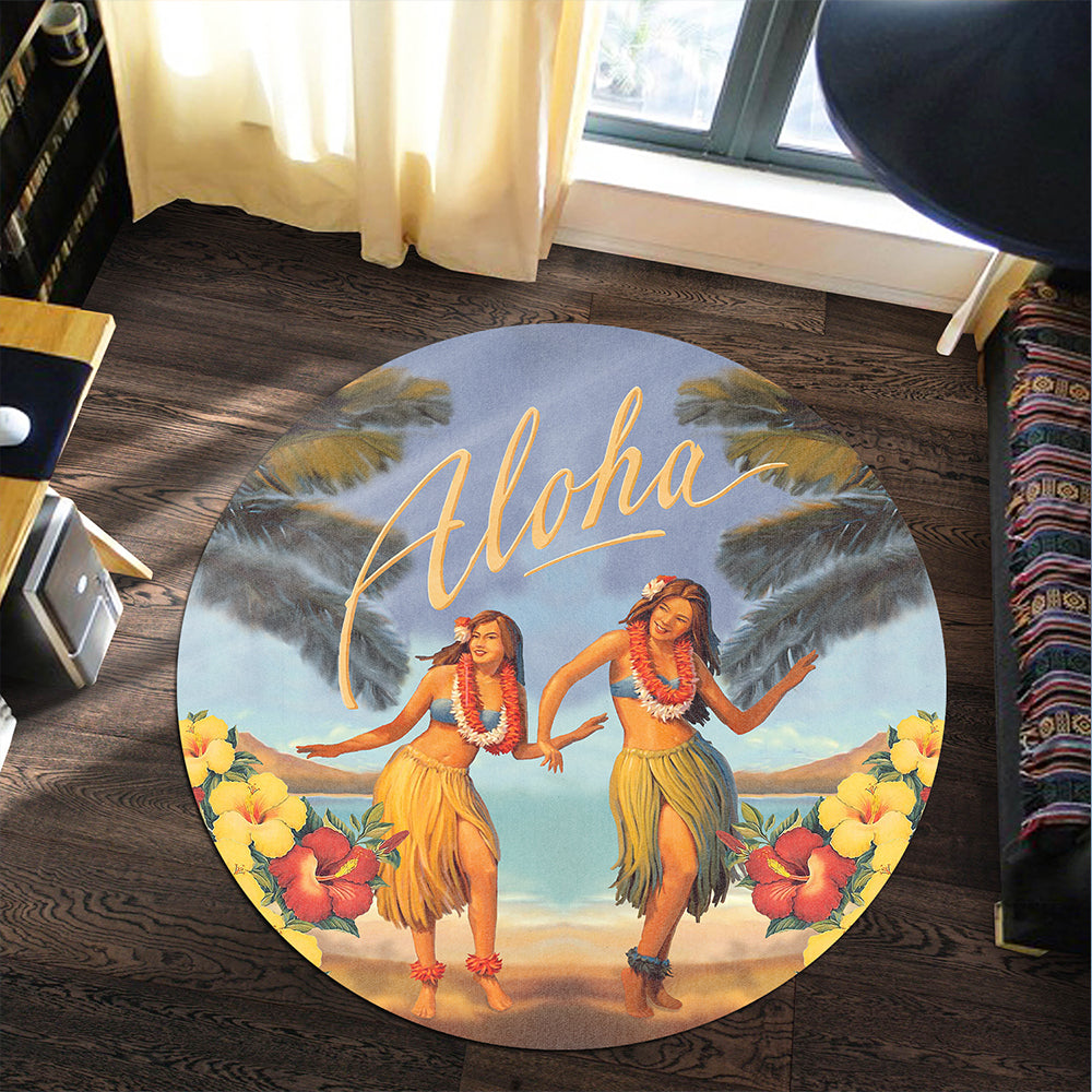 Hawaii Round Rug Aloha Hula Dance Hibiscus