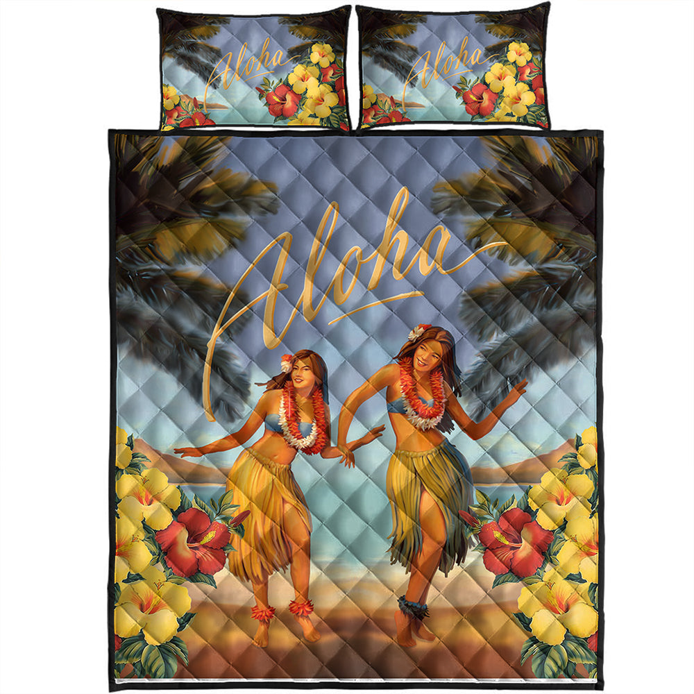 Hawaii Quilt Bed Set Aloha Hula Dance Hibiscus