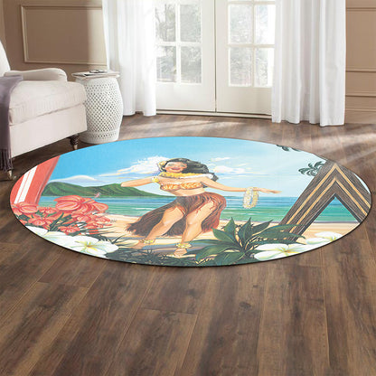 Hawaii Round Rug Aloha Hula Dance