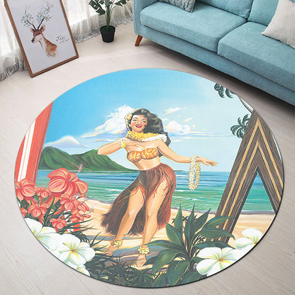 Hawaii Round Rug Aloha Hula Dance
