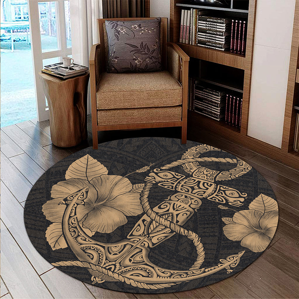 Hawaii Round Rug Anchor Poly Tribal Gold