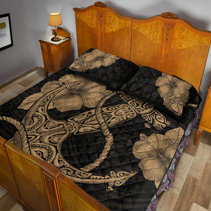 Hawaii Quilt Bed Set Anchor Poly Tribal Gold