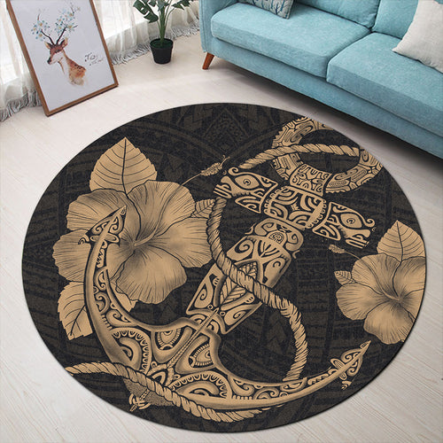 Hawaii Round Rug Anchor Poly Tribal Gold