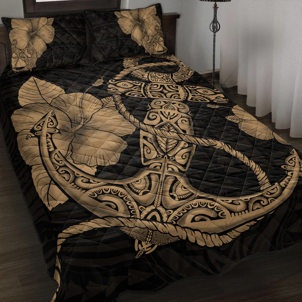 Hawaii Quilt Bed Set Anchor Poly Tribal Gold
