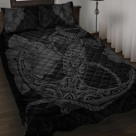 Hawaii Quilt Bed Set Anchor Poly Tribal Gray