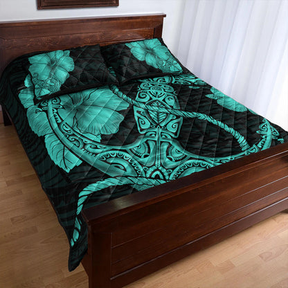 Hawaii Quilt Bed Set Anchor Poly Tribal Turquoise