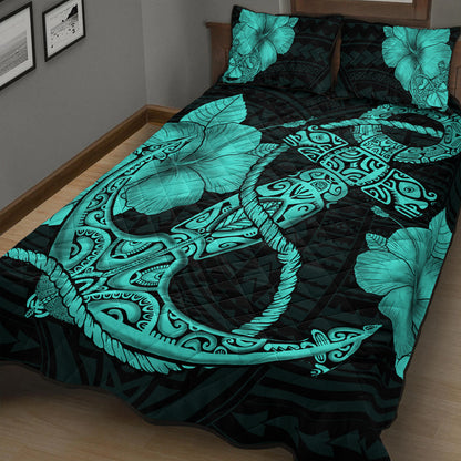 Hawaii Quilt Bed Set Anchor Poly Tribal Turquoise