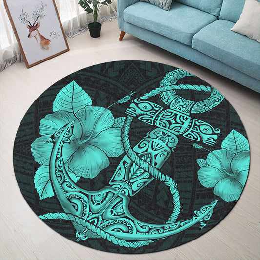 Hawaii Round Rug Anchor Poly Tribal Turquoise