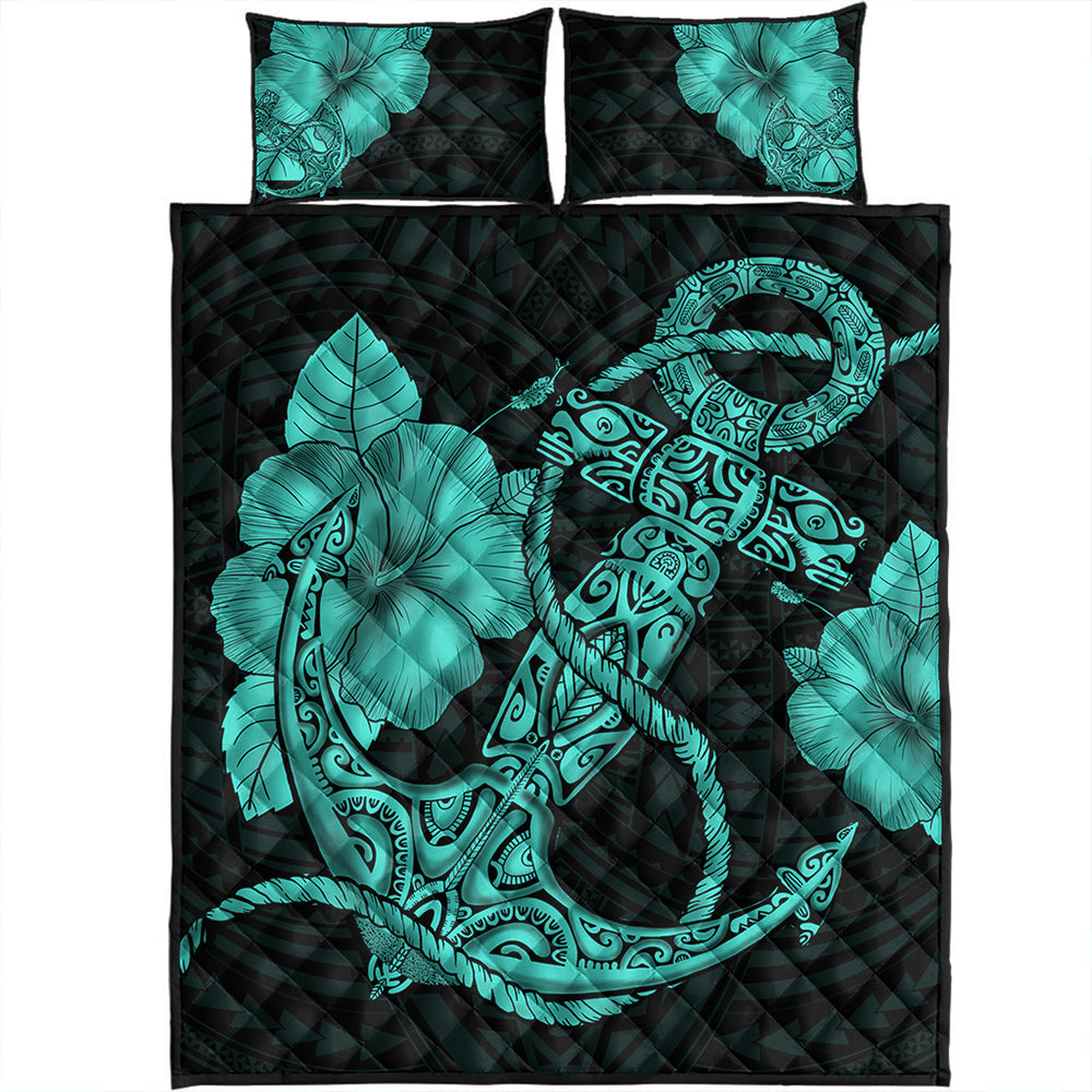 Hawaii Quilt Bed Set Anchor Poly Tribal Turquoise