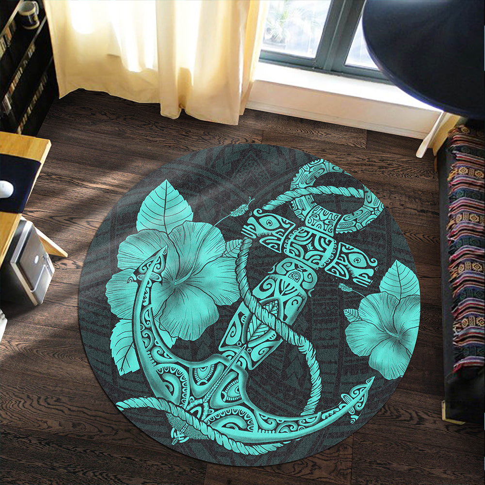 Hawaii Round Rug Anchor Poly Tribal Turquoise