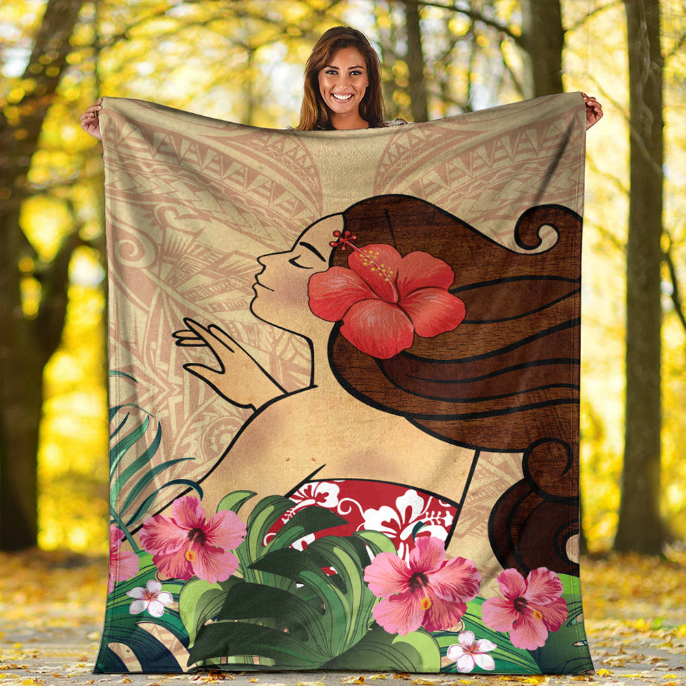 Hawaii Premium Blanket Beautiful Hula Girl Hibiscus Tropical