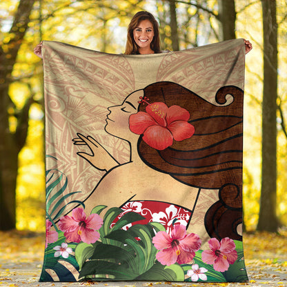 Hawaii Premium Blanket Beautiful Hula Girl Hibiscus Tropical