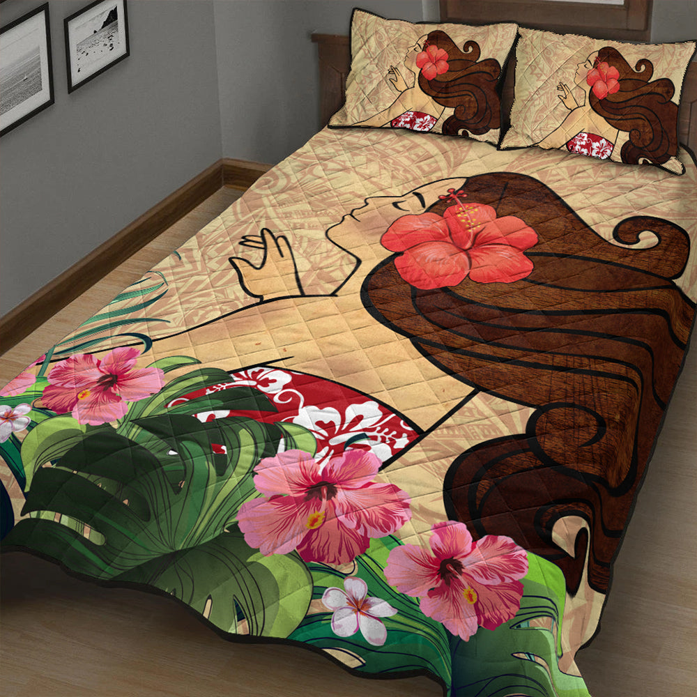 Hawaii Quilt Bed Set Beautiful Hula Girl Hibiscus Tropical