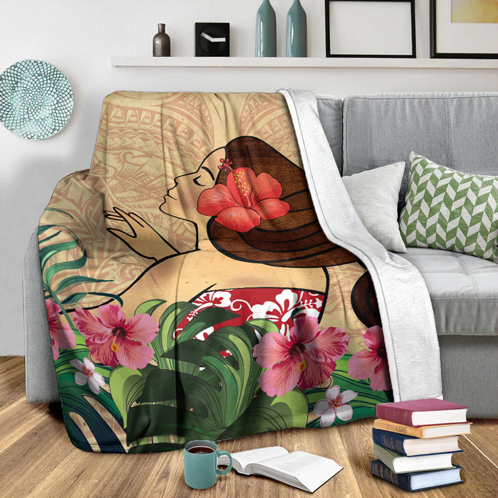 Hawaii Premium Blanket Beautiful Hula Girl Hibiscus Tropical