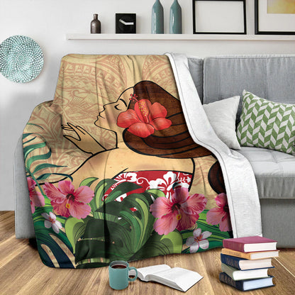 Hawaii Premium Blanket Beautiful Hula Girl Hibiscus Tropical