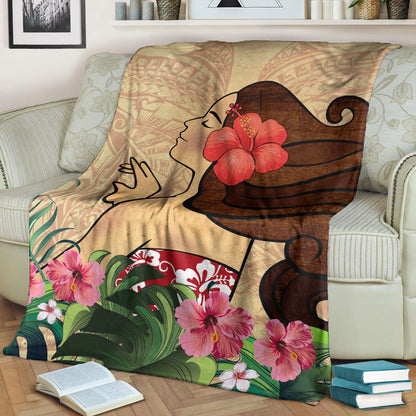 Hawaii Premium Blanket Beautiful Hula Girl Hibiscus Tropical