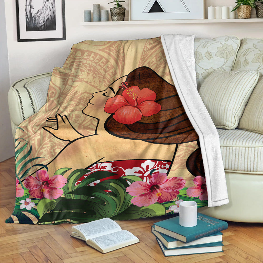 Hawaii Premium Blanket Beautiful Hula Girl Hibiscus Tropical