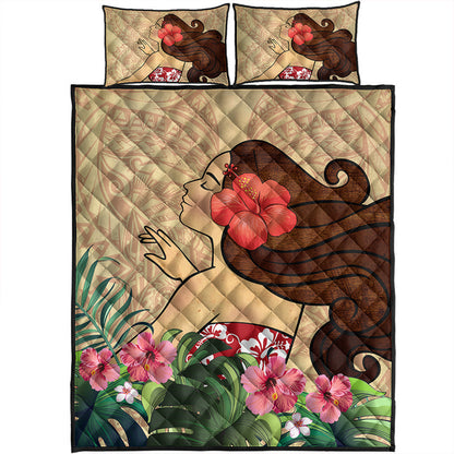 Hawaii Quilt Bed Set Beautiful Hula Girl Hibiscus Tropical