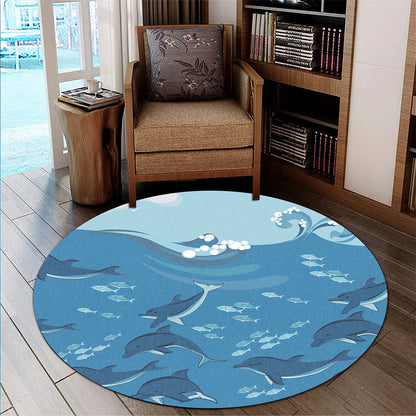 Hawaii Round Rug Dolphin And Sea