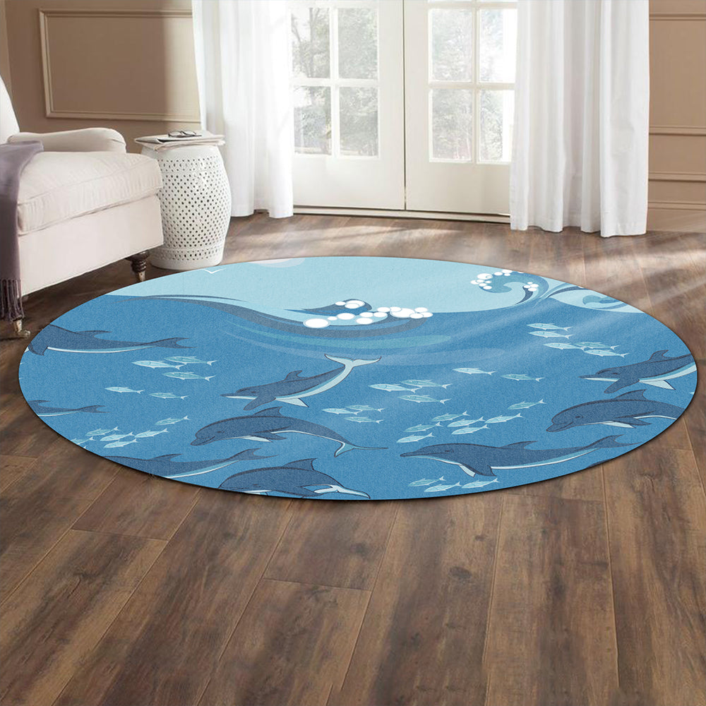 Hawaii Round Rug Dolphin And Sea