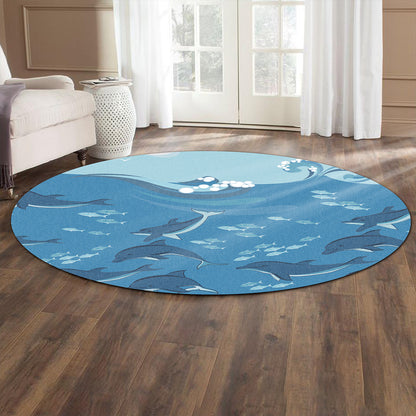 Hawaii Round Rug Dolphin And Sea