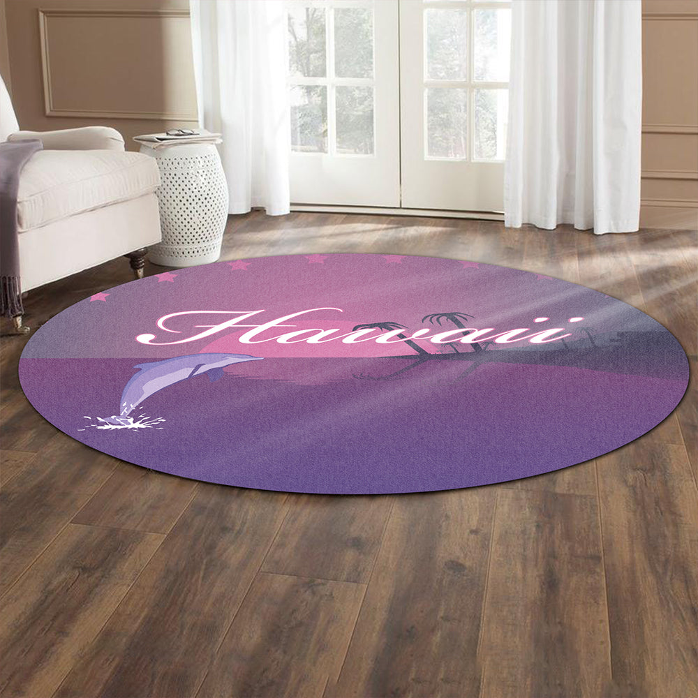 Hawaii Round Rug Dolphin Club Violet Sun
