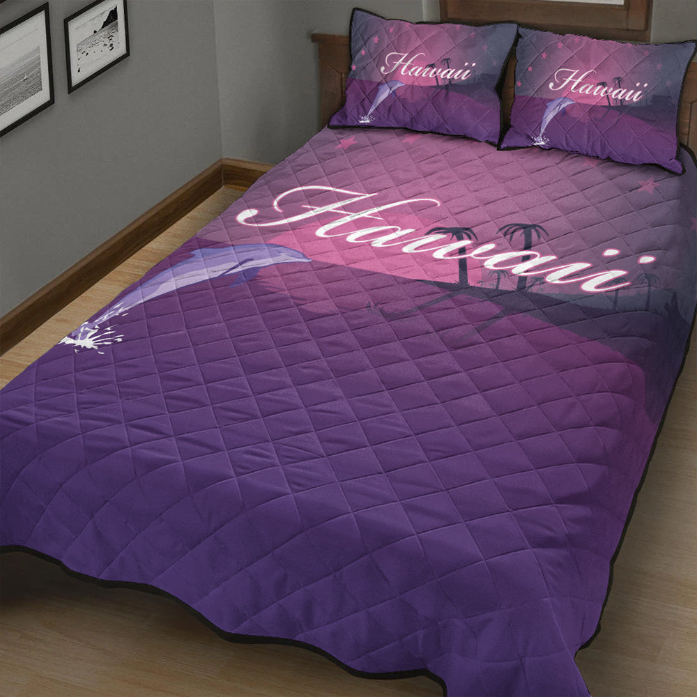 Hawaii Quilt Bed Set Dolphin Club Violet Sun