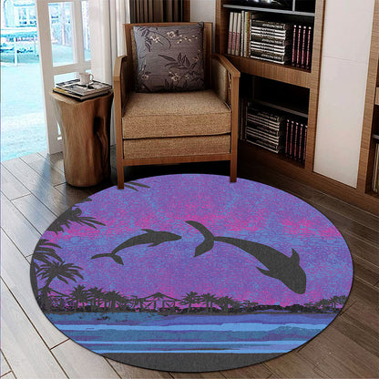 Hawaii Round Rug Dolphin Dance In Night