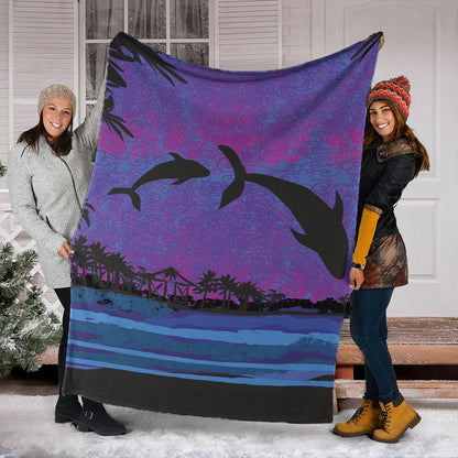 Hawaii Premium Blanket Dolphin Dance In Night