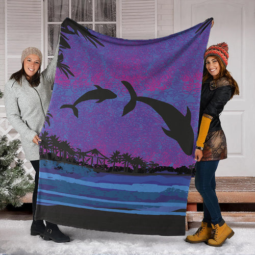Hawaii Premium Blanket Dolphin Dance In Night