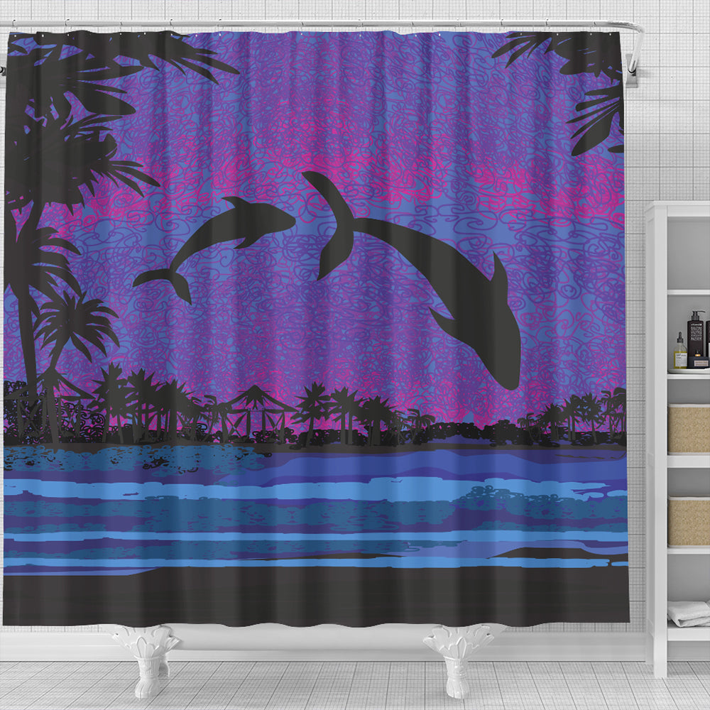 Hawaii Shower Curtain Dolphin Dance In Night