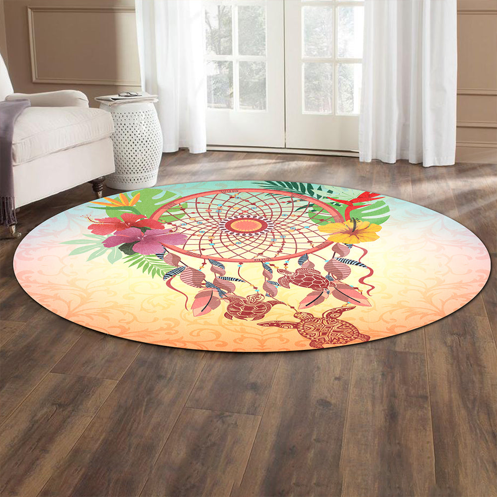 Hawaii Round Rug Flower Dreamcatcher