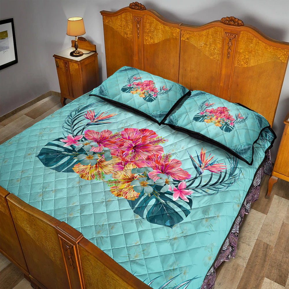 Hawaii Quilt Bed Set Flower Hibicus Plumeria Centre