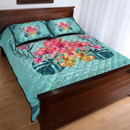 Hawaii Quilt Bed Set Flower Hibicus Plumeria Centre