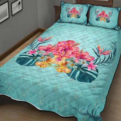 Hawaii Quilt Bed Set Flower Hibicus Plumeria Centre