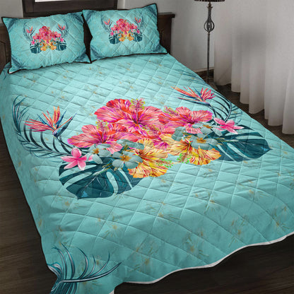 Hawaii Quilt Bed Set Flower Hibicus Plumeria Centre