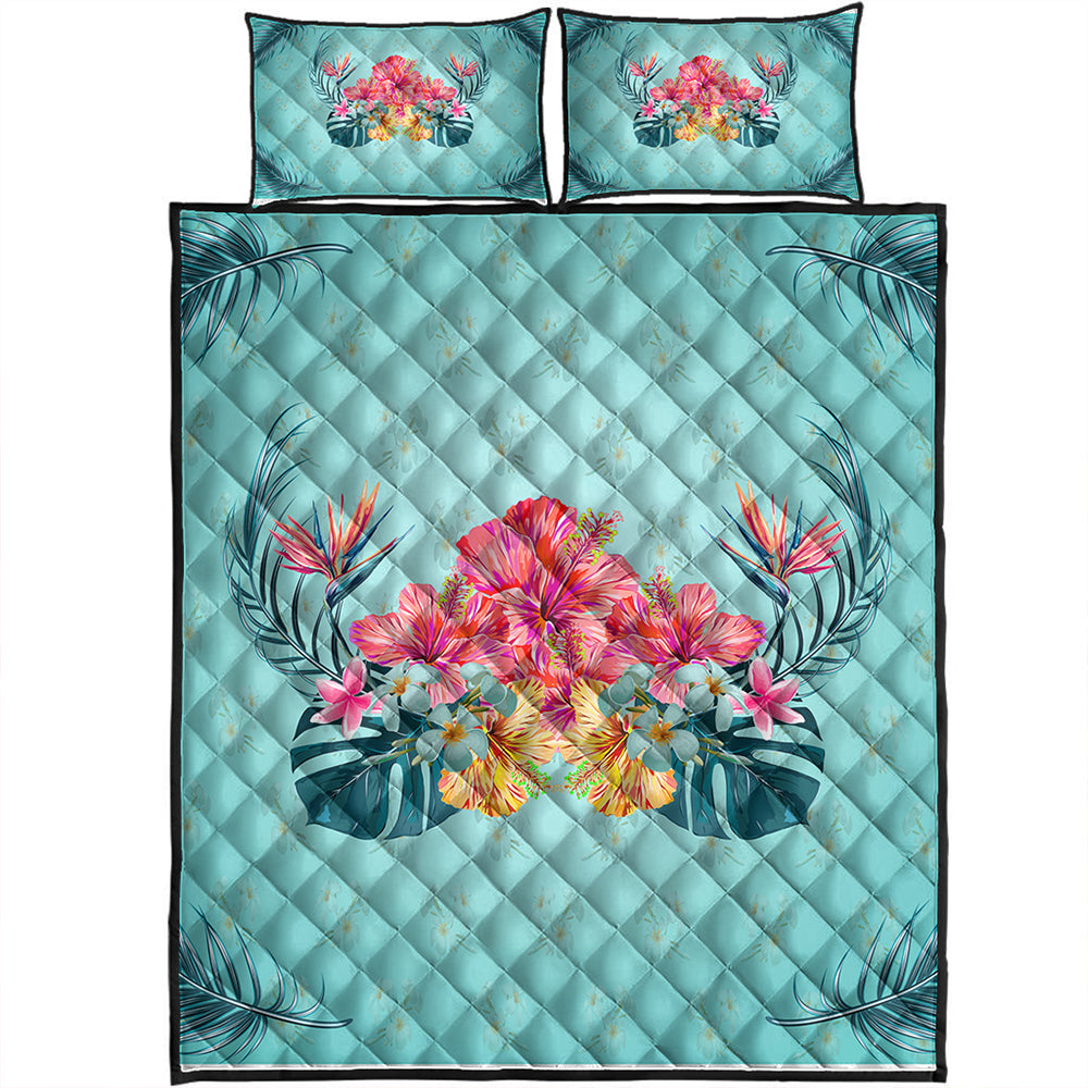 Hawaii Quilt Bed Set Flower Hibicus Plumeria Centre