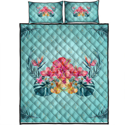 Hawaii Quilt Bed Set Flower Hibicus Plumeria Centre