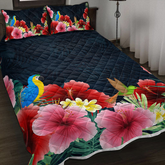 Hawaii Quilt Bed Set Forest Hibiscus