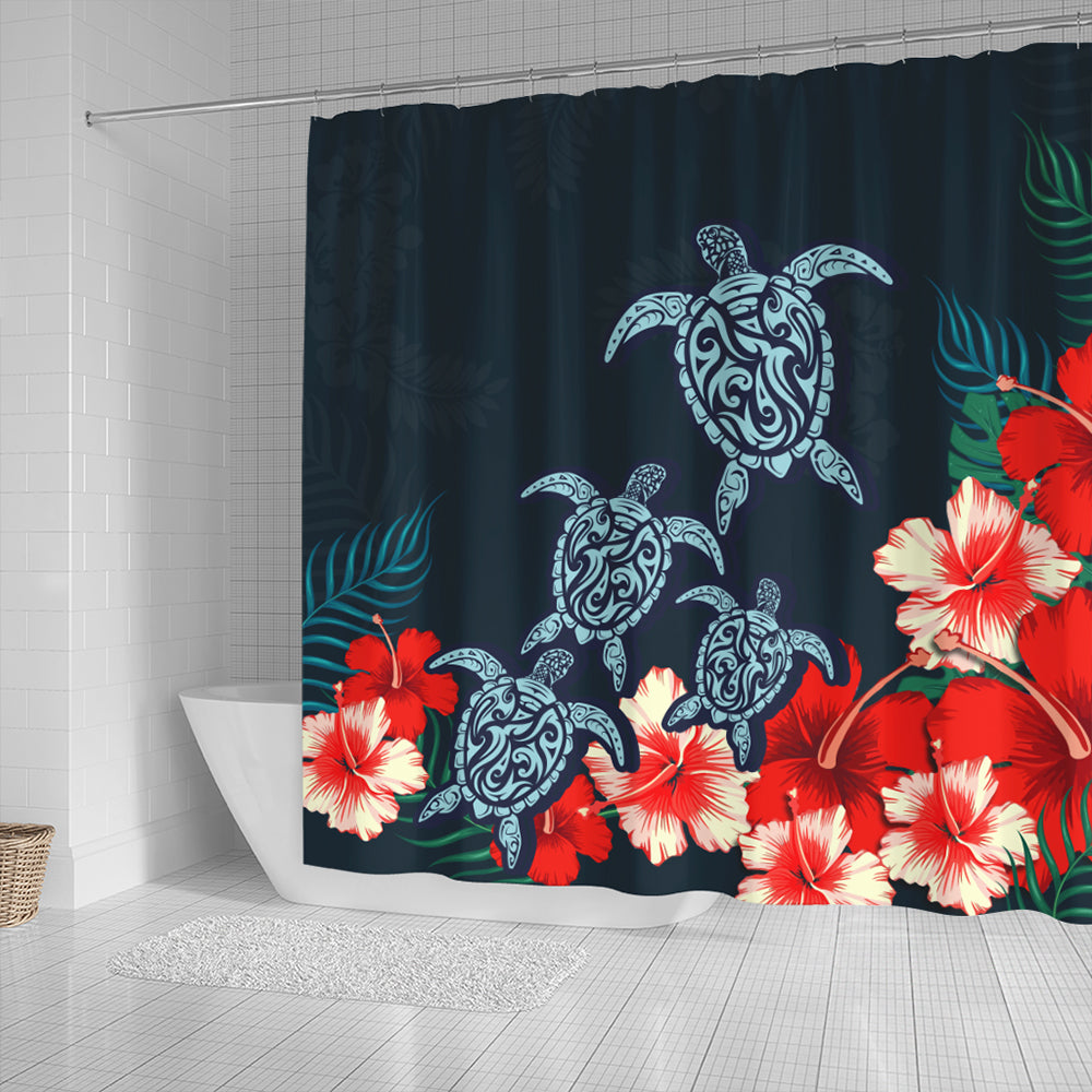 Hawaii Shower Curtain Four Turtle Hibiscus Tropical