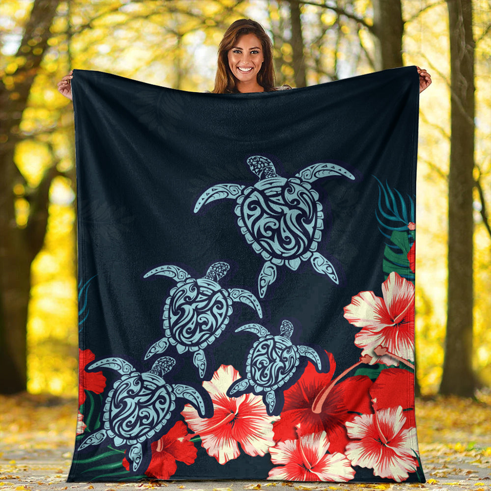 Hawaii Premium Blanket Four Turtle Hibiscus Tropical