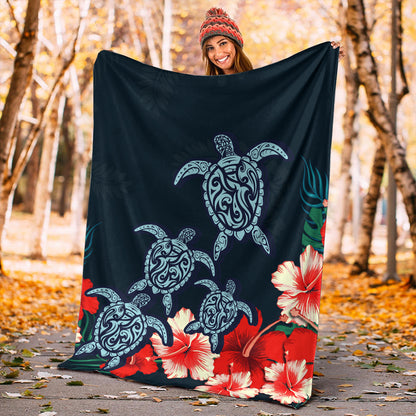 Hawaii Premium Blanket Four Turtle Hibiscus Tropical