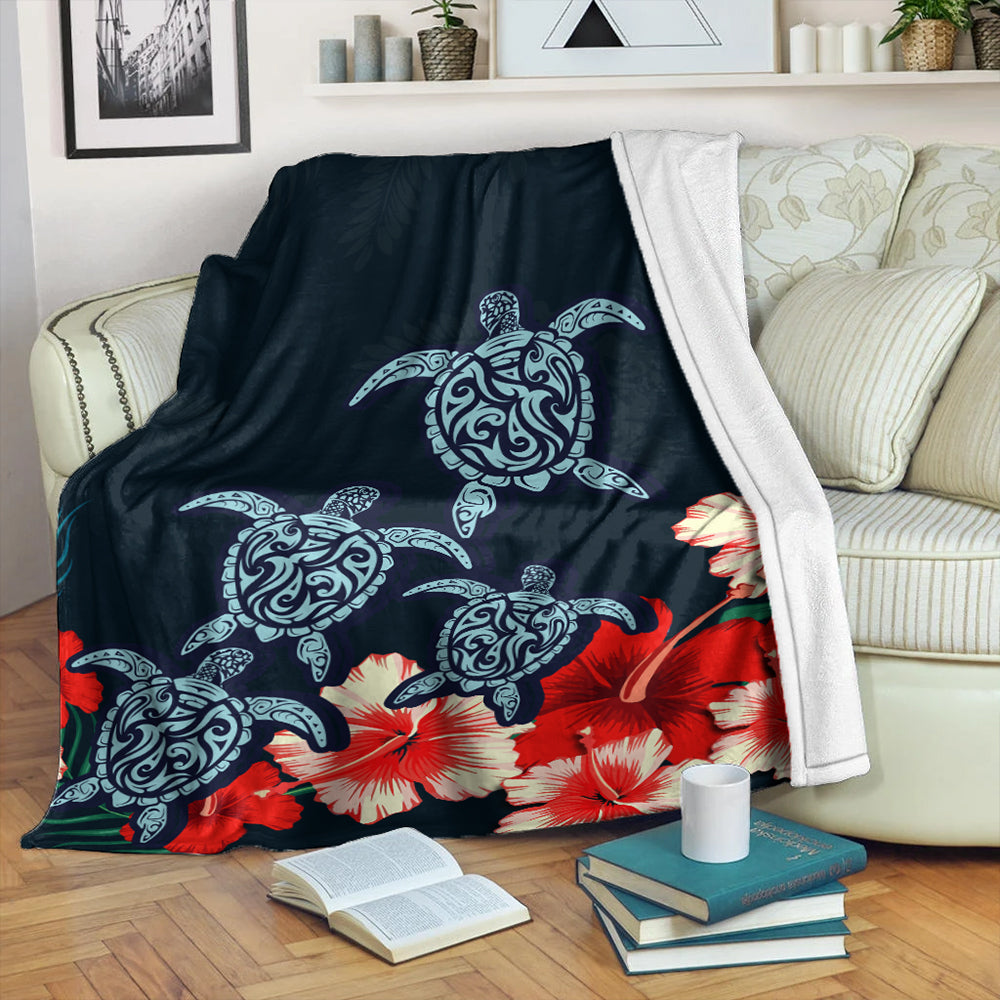 Hawaii Premium Blanket Four Turtle Hibiscus Tropical
