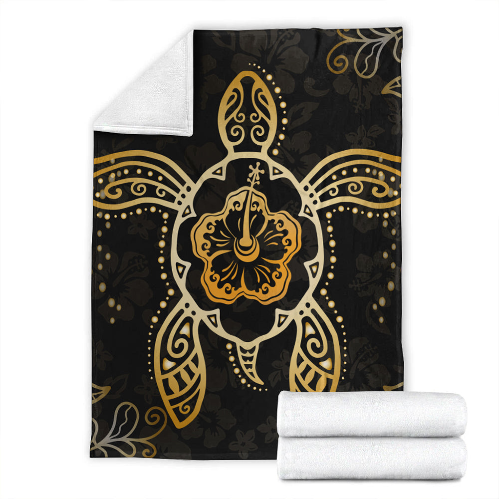 Hawaii Premium Blanket Golden Hibiscus And Turtle